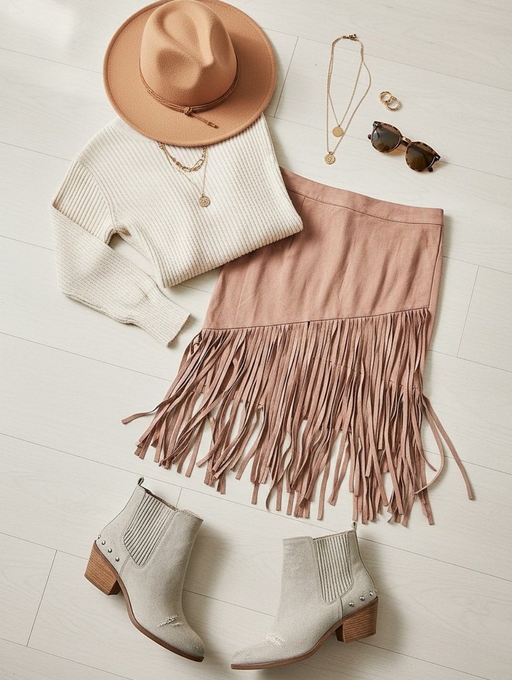 NWT! Blush Noir Fringe Suede Mini Skirt in Blush - Women Skirts